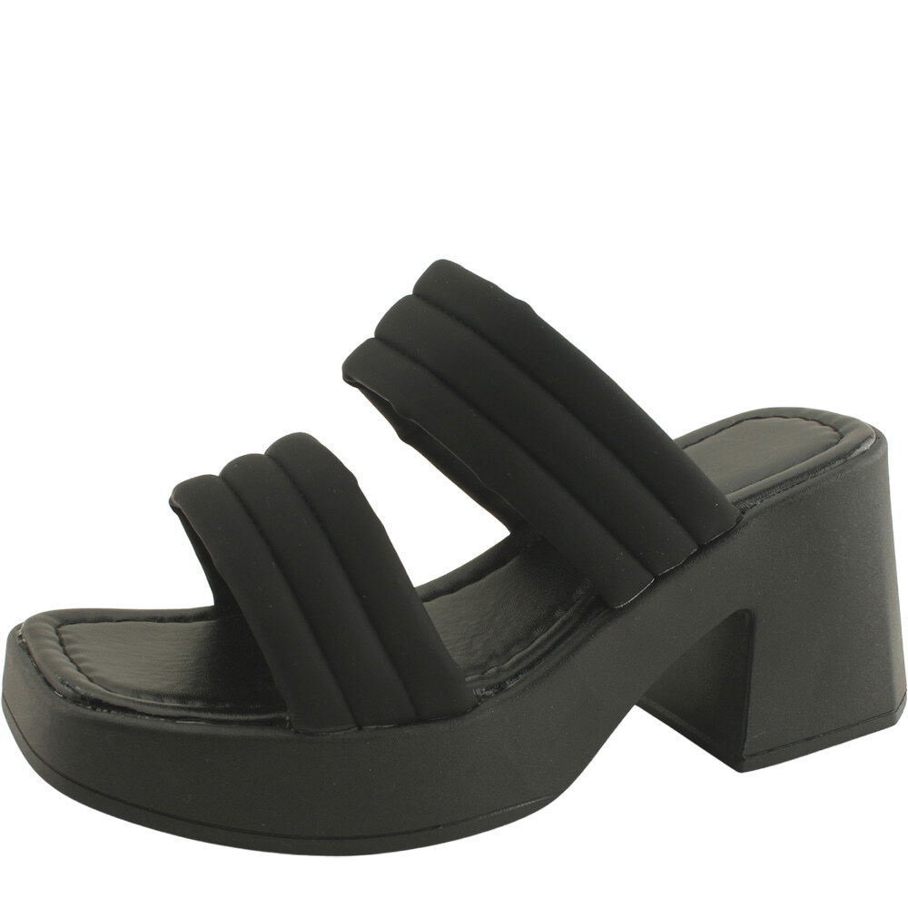 Matte Strap Chunky High Heel Mule Slippers 8cm Black