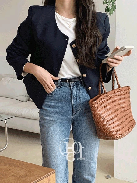 Beginning no-collar short jacket 針織外套