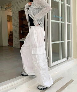Betty Banding String Wide Nylon Cargo Pants -4color