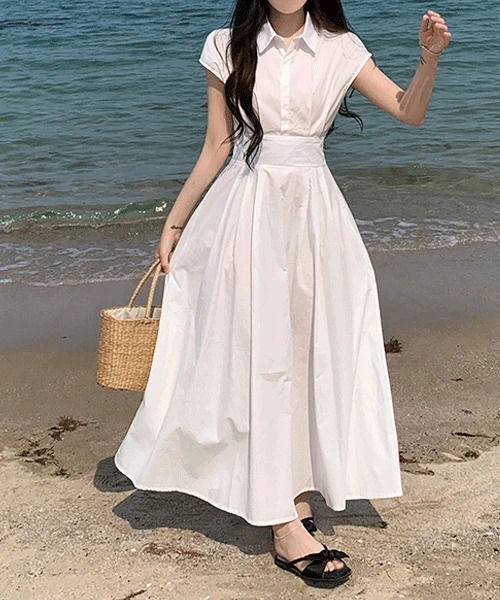 Cotton turtleneck long Dress dress with a slim waist