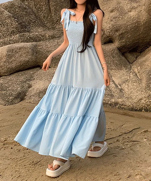 Vacation Sleeveless Straps Smoke Long Dress