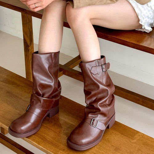 Everyday Gela Buckle Wedge Long Boots ED2547