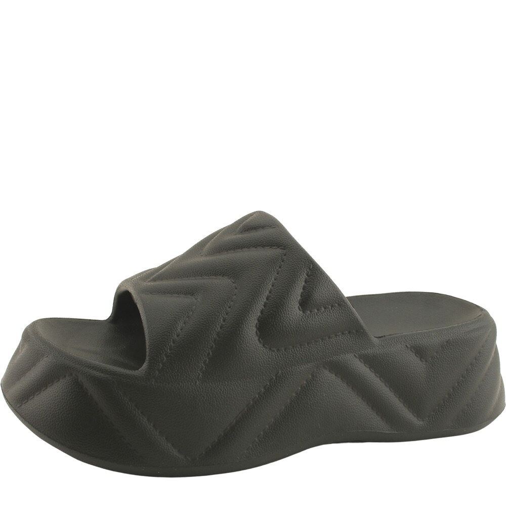 Herringbone lightweight high heel mid heel slippers 6cm black