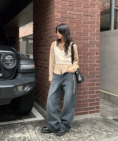 Kajina Fleece-lined Long Wide Denim Pants 牛仔褲