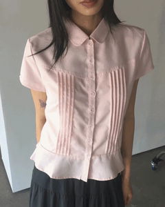 Ripple Pintuck Frill Short Sleeve Shirt