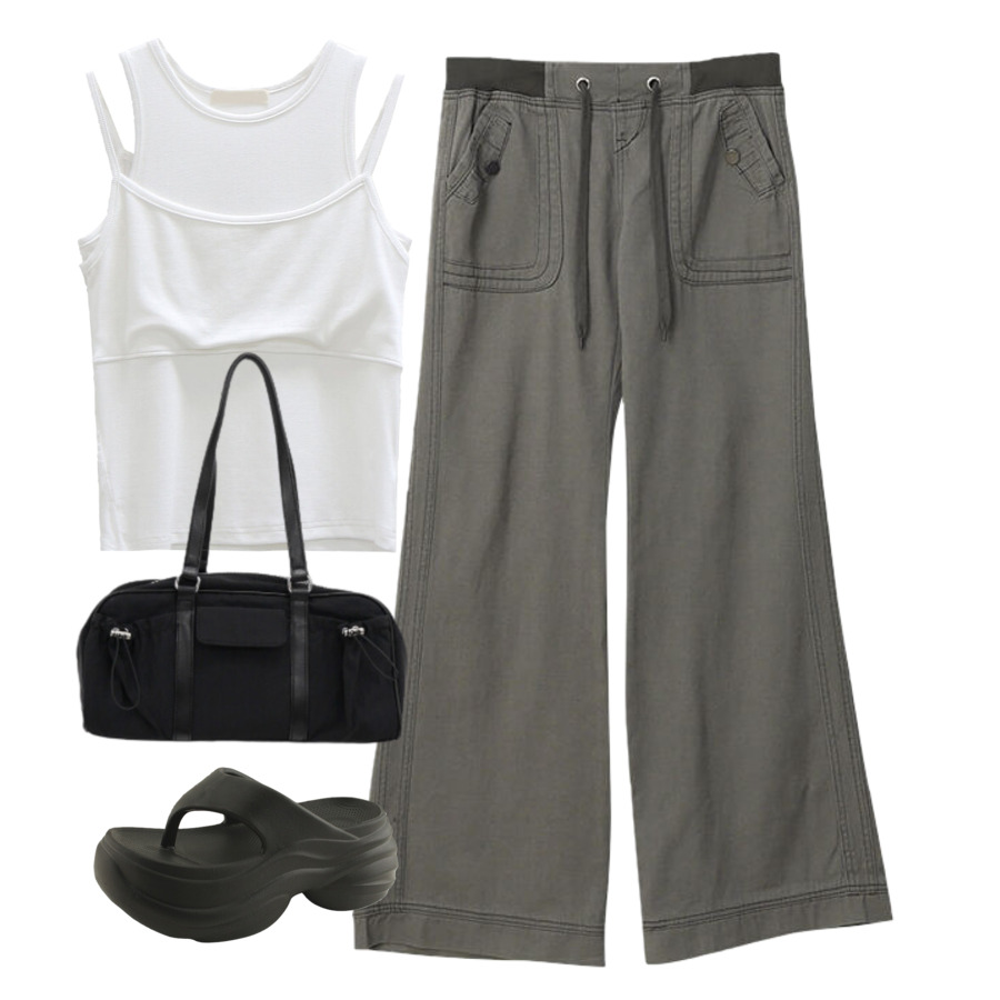 pants,sleeveless,sandals 코디