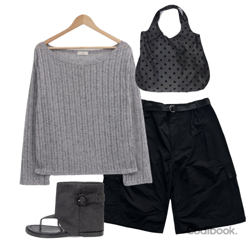EEZEE Mono Mood Bag AC003,FloridaStudio 에브리데이 뤼세 투웨이버클 포인트 샌들부츠 ED2518,AAKE ONE TUCK BERMUDA PT (5color)등을 매치한 코디