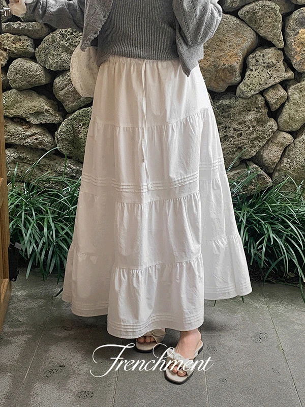 Berso Summer Cancan Pintuck Flare Banding Long Skirt