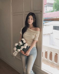 단비 오프숄더 원숄더 드레이프 핀턱 베이직 데일리 반팔 티셔츠