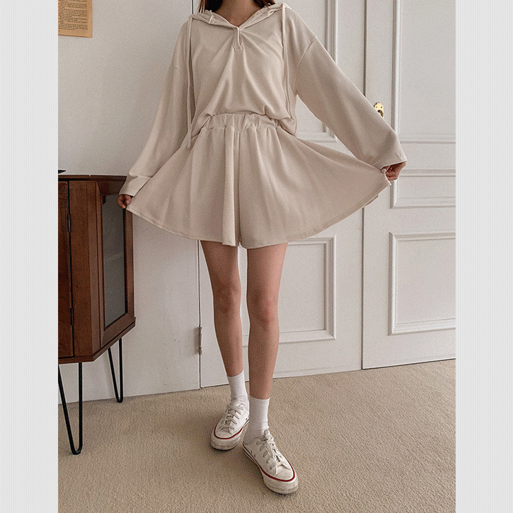 Cheese Ribbed 2 Button Hoodie Skirt Pants Set 套裝