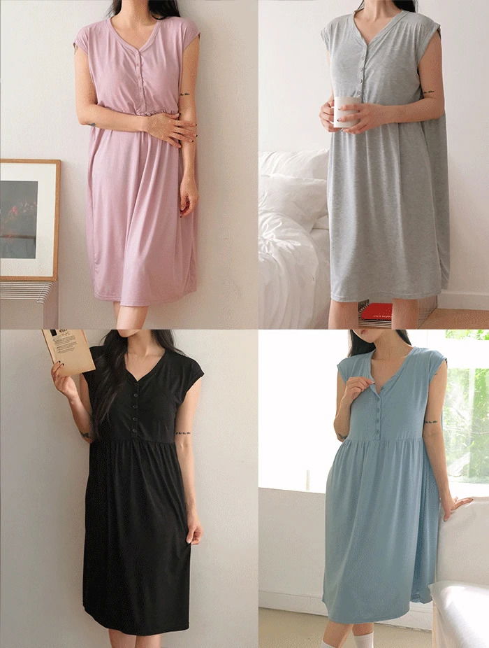 Soft Maternity Pajamas Nursing Sleeveless Sleepwear Dress