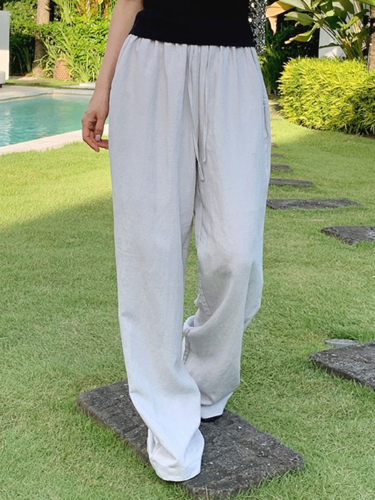 Linneldy Linen Banding Wide Long Pants
