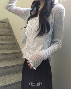 키탈 프릴 물결 펀칭 시스루 긴팔 가디건