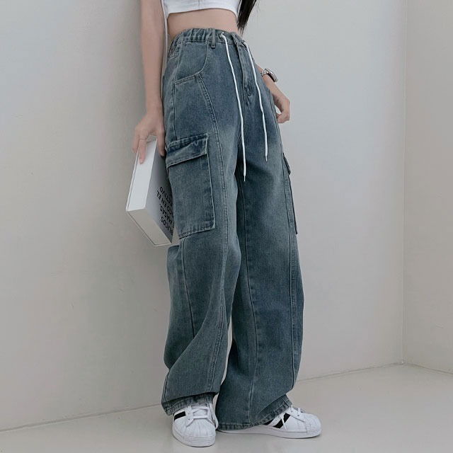 Cody Faded Denim Cargo Wide Pants