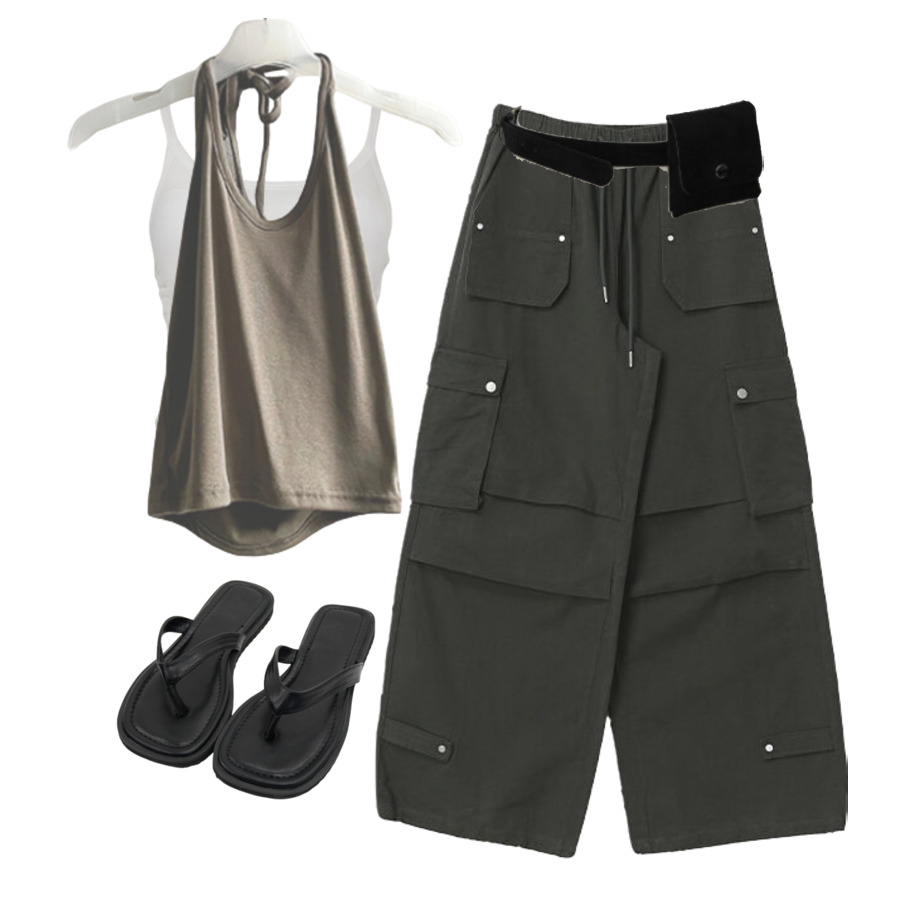 pants,sleeveless,sandals 코디