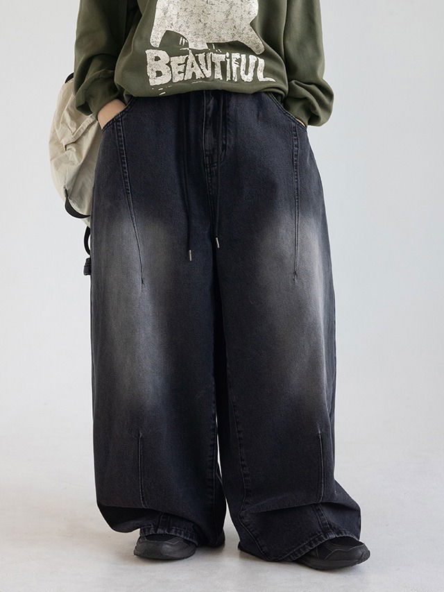 Big Size S-3XL Revit Split Cut Balloon Carpenter Patch Banding Denim Pants Jeans 牛仔褲