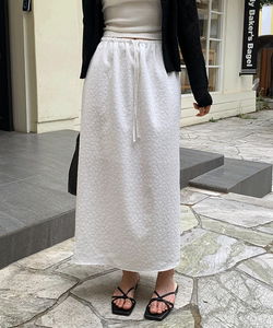 Lutien Flower Embo Banding String Long Skirt -2color