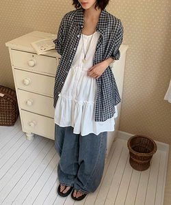 Lindsey Lee loose pin check short sleeve shirt