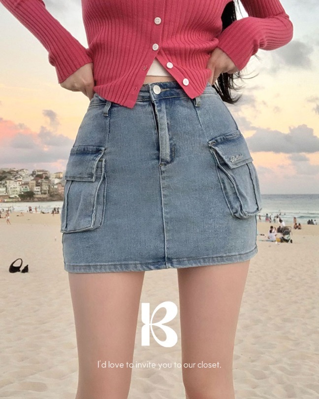 High Teen Cargo Denim Mini Skirt