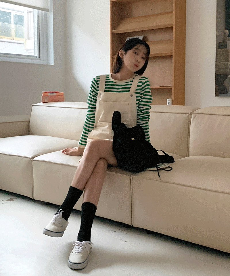 yogurt suspenders one-piece dress 及膝洋裝