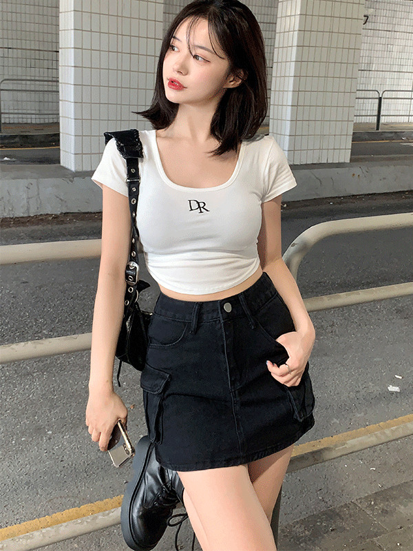 便裝雙口袋牛仔迷你裙