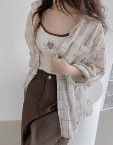 Roll-up sleeve 5 check gauze shirt Shirt