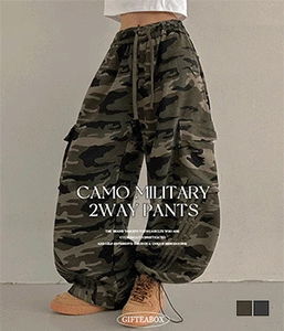 迷彩口袋鬆緊軍風寬鬆工裝長褲