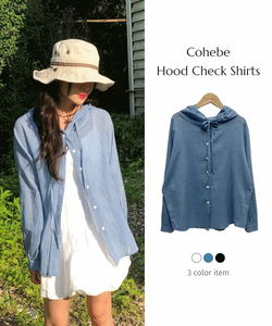 Kohebeh Overfit Summer Check Hooded Shirt Shirt 3 Colors