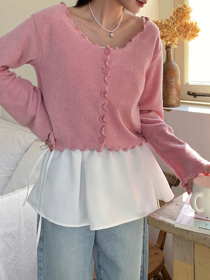 Dillvi Spandex Wave Loose-fit Crop Cardigan