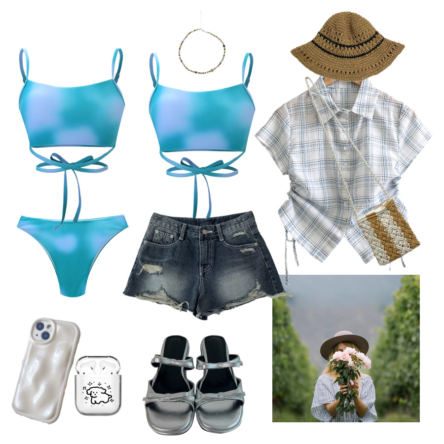 캐주얼,여름,바캉스,호캉스,여행,바다,수영복,비키니,반바지,셔츠,샌들,summer,민트 코디
