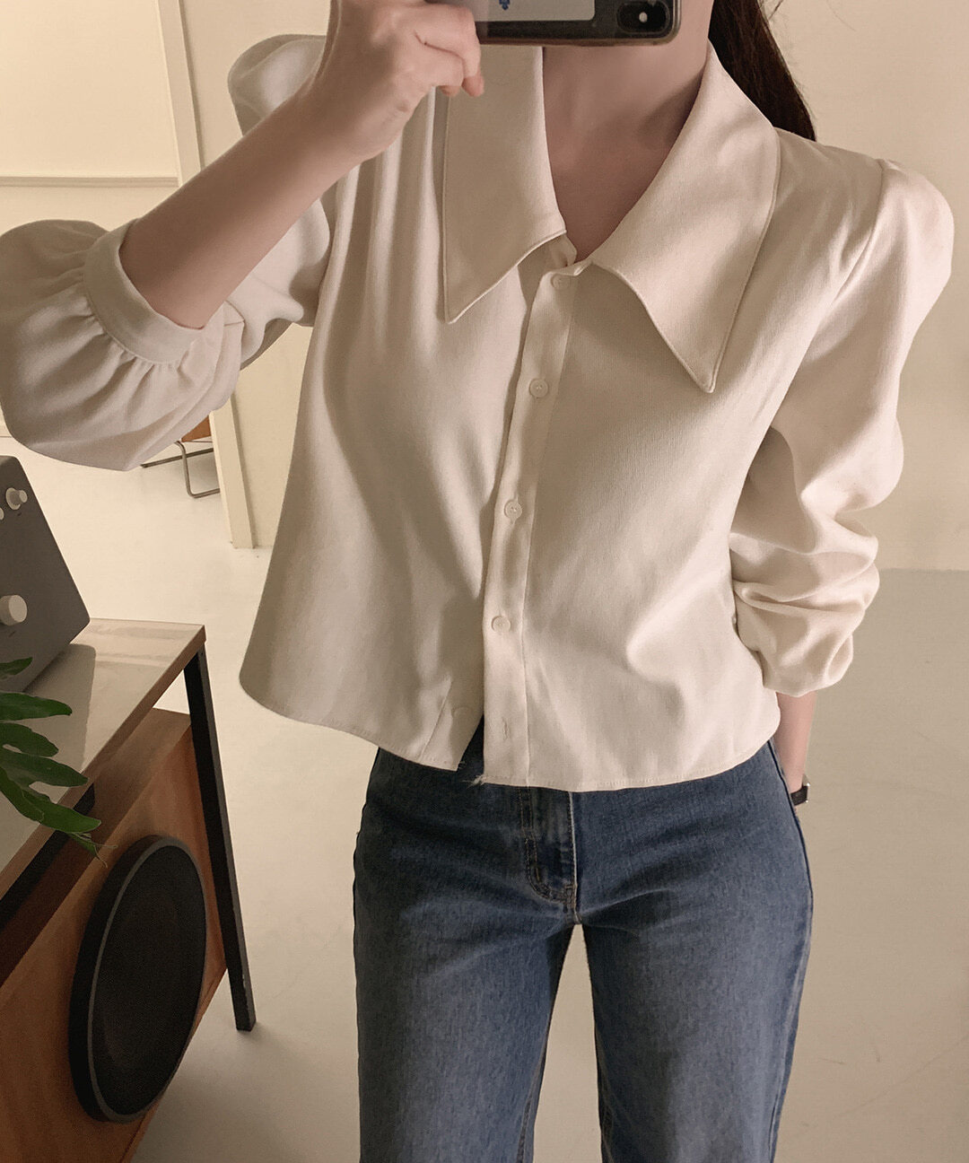 Lucidon Big Collar Puff Shirring Blouse 雪紡襯衫