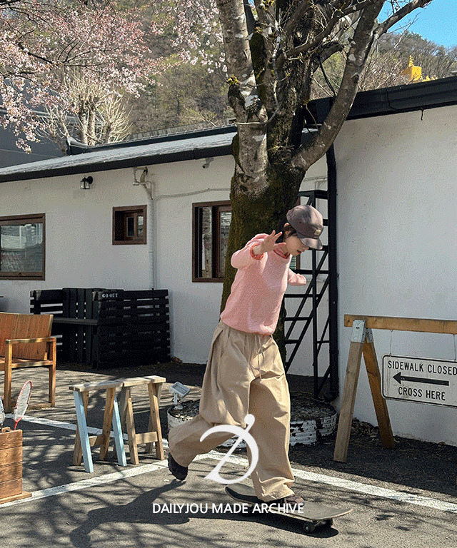 鬆緊打摺側開叉寬鬆休閒棉質長褲