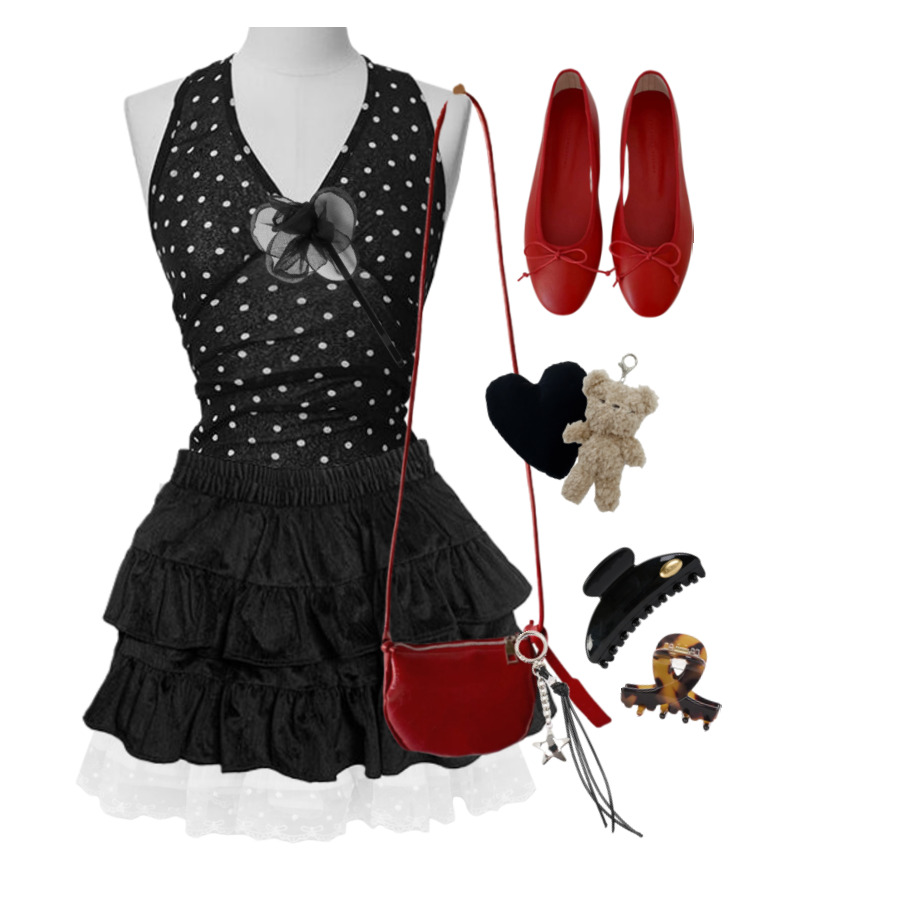 Codicontest,Ruffle,Minidresses,Dailyoutfit,Red,Black,summer,spf50 코디