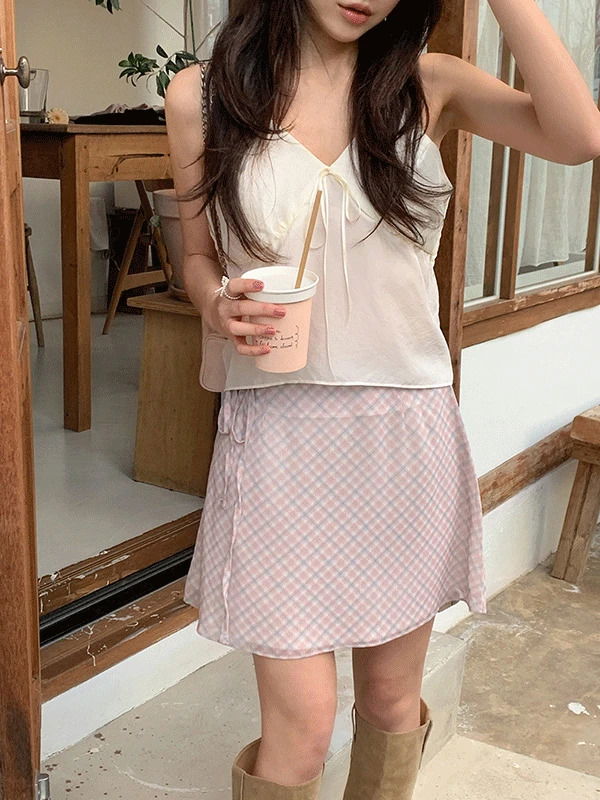 Blush Summer Layered Satin Ribbon Bustier Sleeveless Blouse