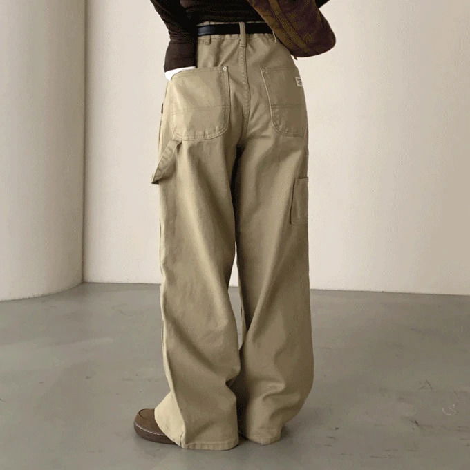 Kachi Rivet Carpenter Wide Long Pants -4 colors