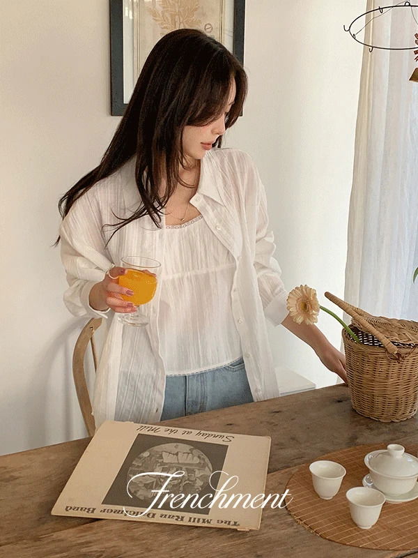 Grow Summer Stripe Pattern Cotton Loose-fit Blouse Shirt