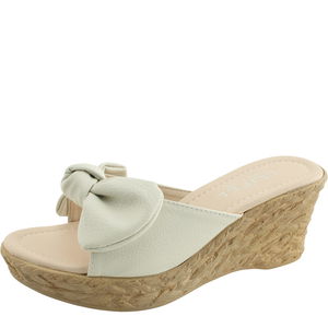 Domestically produced ribbon wedge heel high heel slippers 7cm white