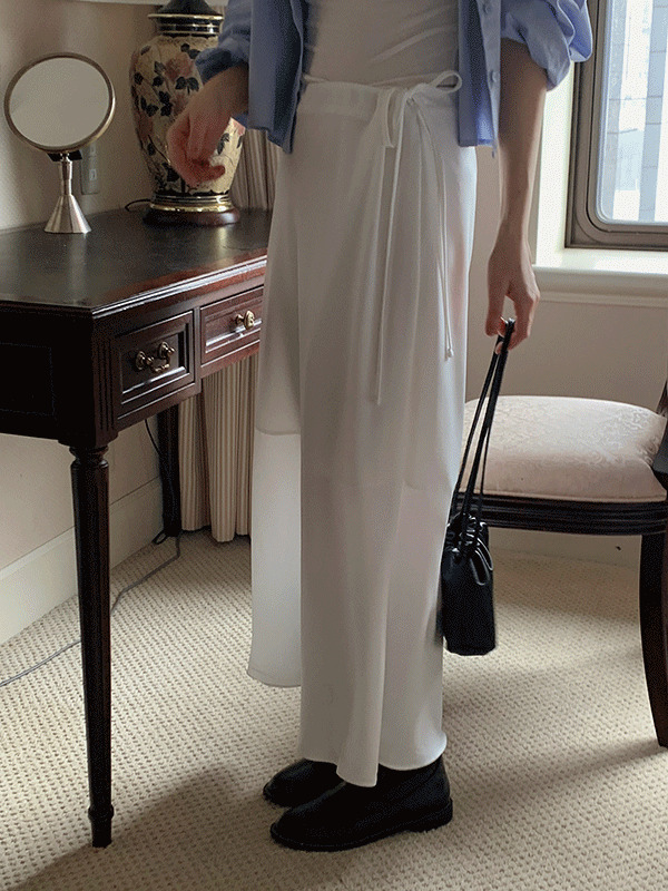 Bright Summer Ribbon Satin Flare Long Skirt 裙子