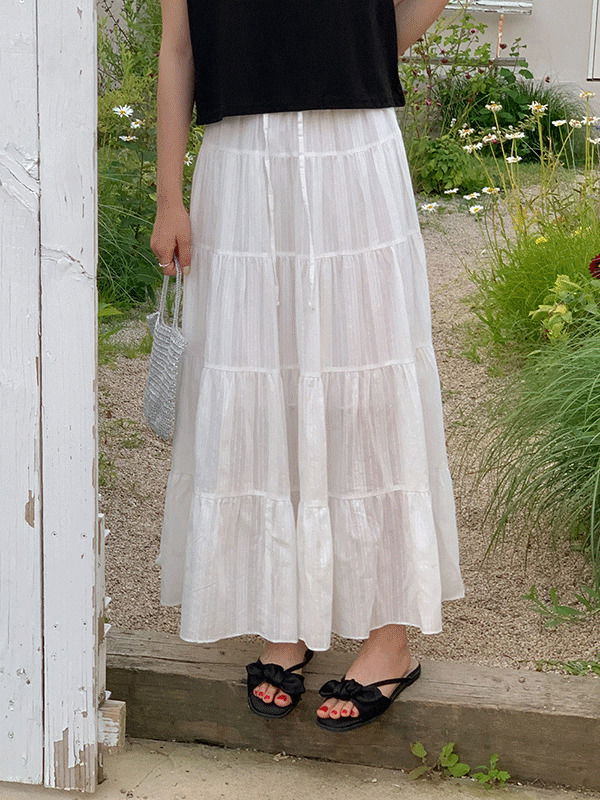 Walnut Summer Cancan Flare Banding Long Skirt