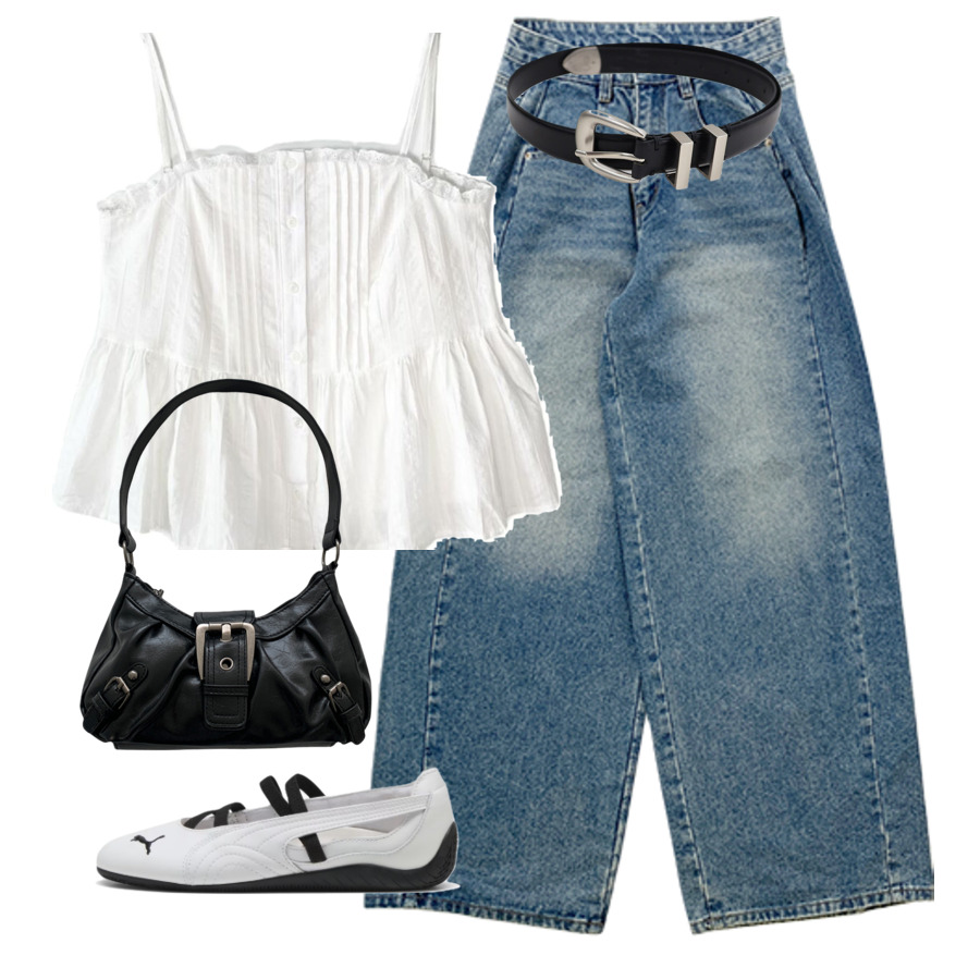 jeans,sleeveless,flats 코디