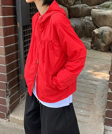 側綁帶抓皺連帽風衣外套