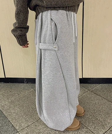 墨色側邊壓釦保暖寬褲