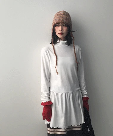 Vertinon Frill Turtleneck Layered Long Dress 及膝洋裝