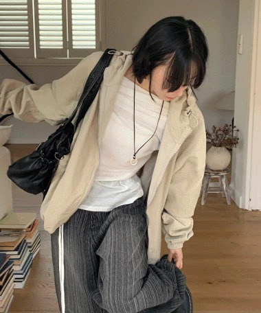 素色連帽休閒拉鍊鈕扣大衣