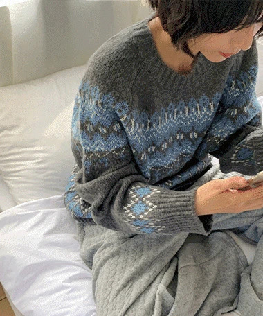 慵懶寬鬆北歐風圓領針織毛衣