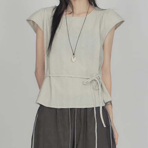 Puff Sleeve Waist-Tie Shirt SH012