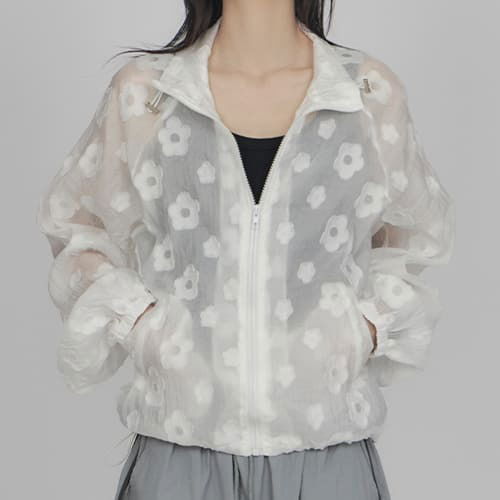 Flower Sheer Windbreaker Zip-Up ZI004