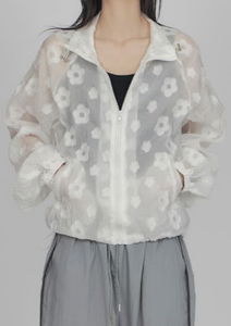 Flower Sheer Windbreaker Zip-Up ZI004