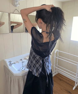 Miriko Check See-Through Halter Neck Blouse