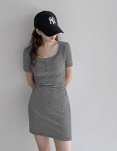 Square Tick Tock 2 Side Shirring Mini Dress